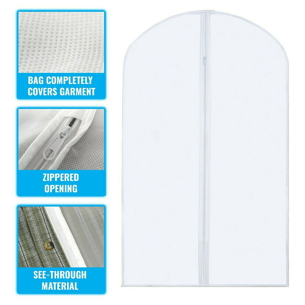 5pcs Clothes Coat Protect Garment Cover Bags Suit Storage Bags Zipper Dress NEW