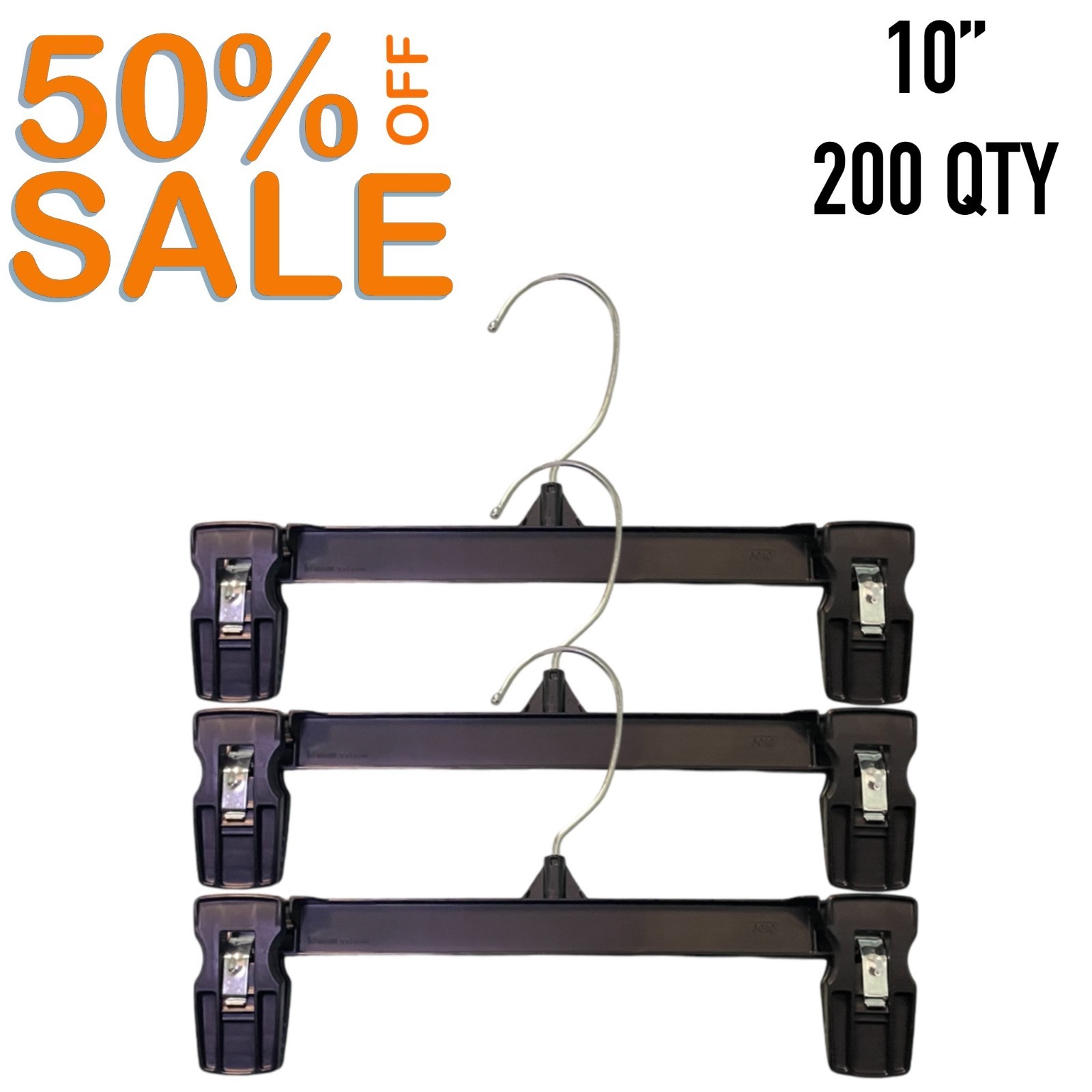 Black Clothes Hangers 10" For Pants - 200 Qty  *SALE* 50% OFF (IT#53)