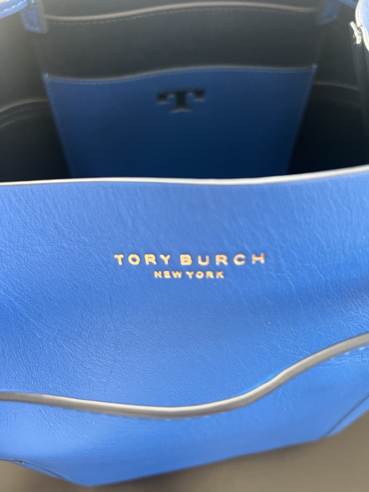 Tory Burch Block-T Bucket Bag Blue with Dust Bag