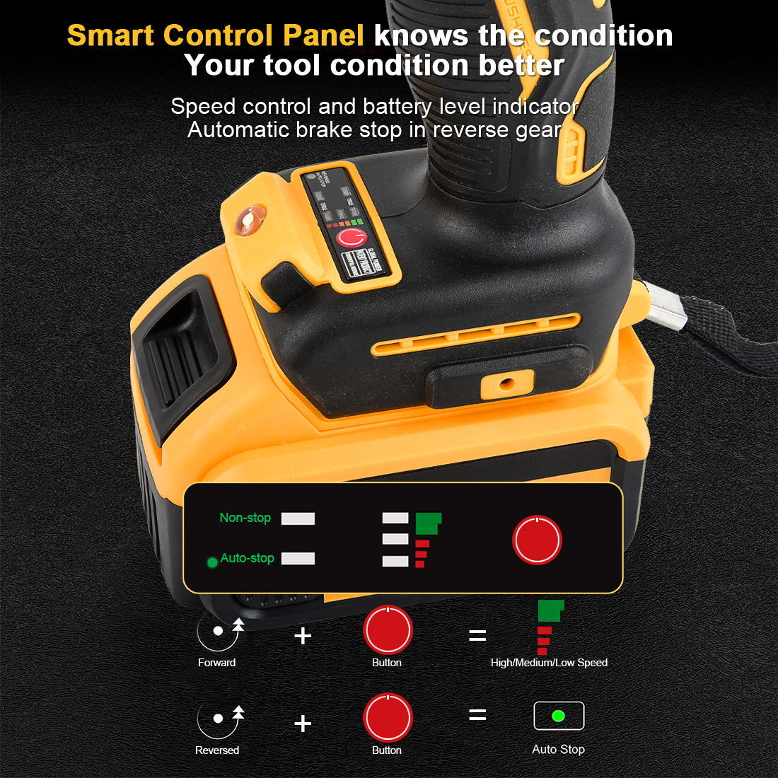 HIGH TORQUE 1/2" IMPACT WRENCH BRUSHLESS CORDLESS BATTERY IMPACT GUN KIT -Yellow