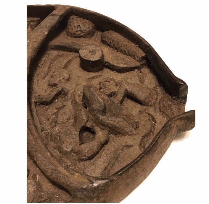 Antique African Carved Wood Fish Depicting Men Working Inside