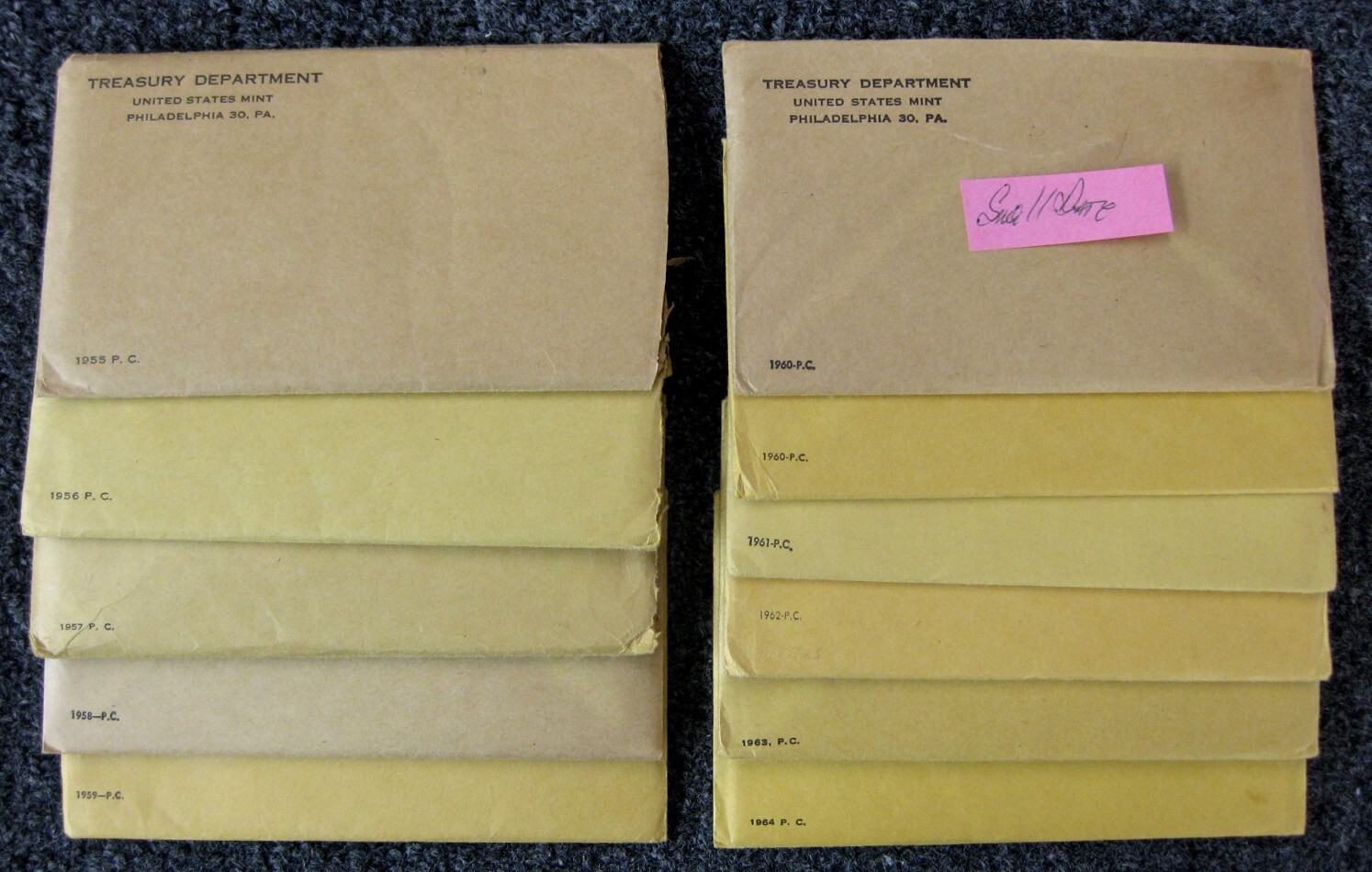 1955 thru 1964 Run of 11 Government Issued Proof Sets Including 1960 Small Date