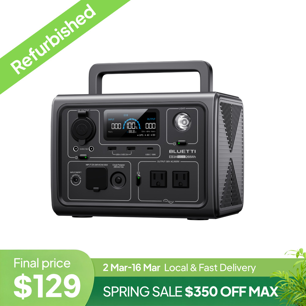 BLUETTI EB3A 600W 268Wh Portable Power Station LiFePO4 Certified Refurbished