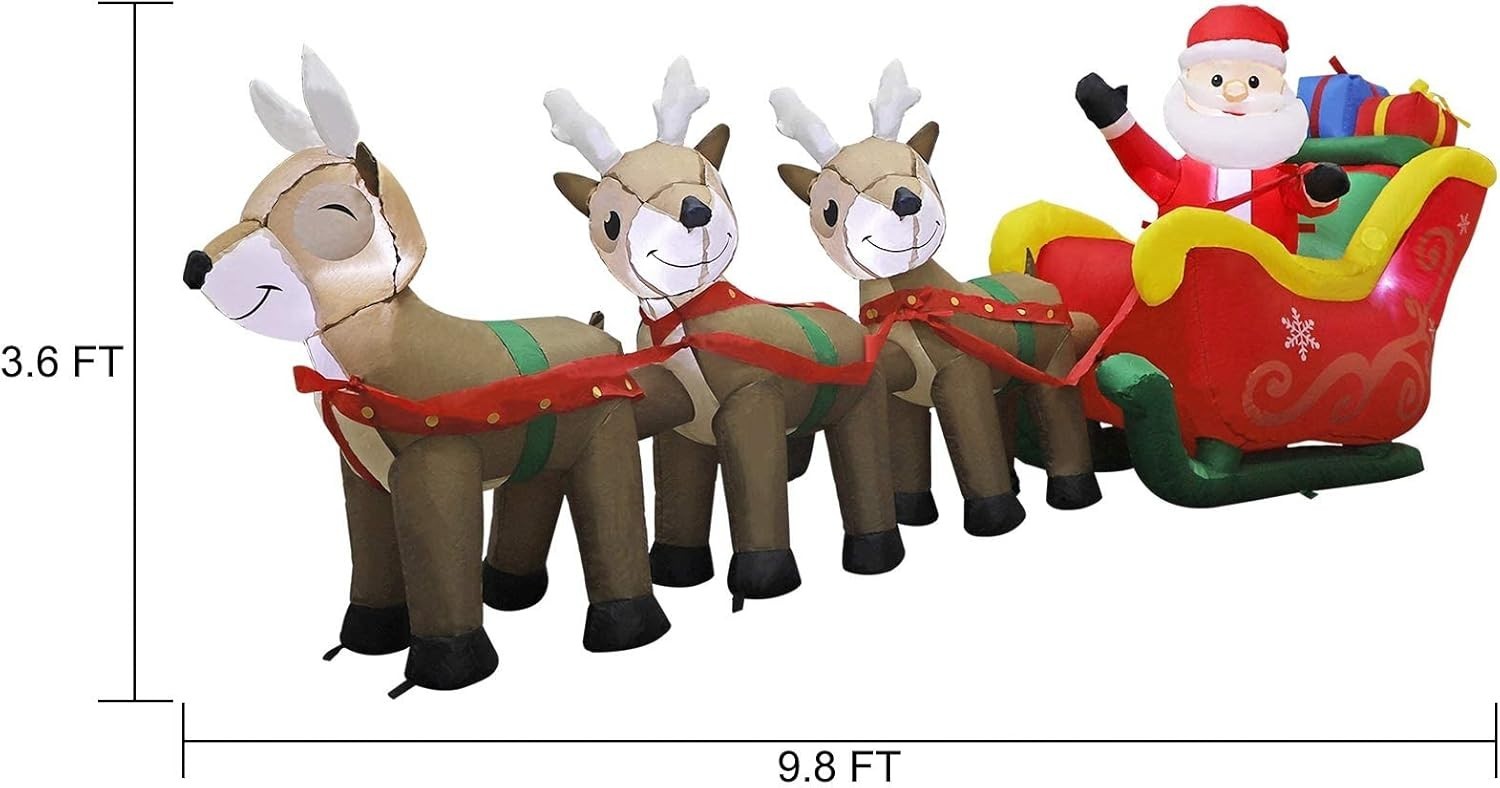 Spectacular 9.5 FT Inflatable Santa Claus with Sleigh & Reindeer - Outdoor Decor
