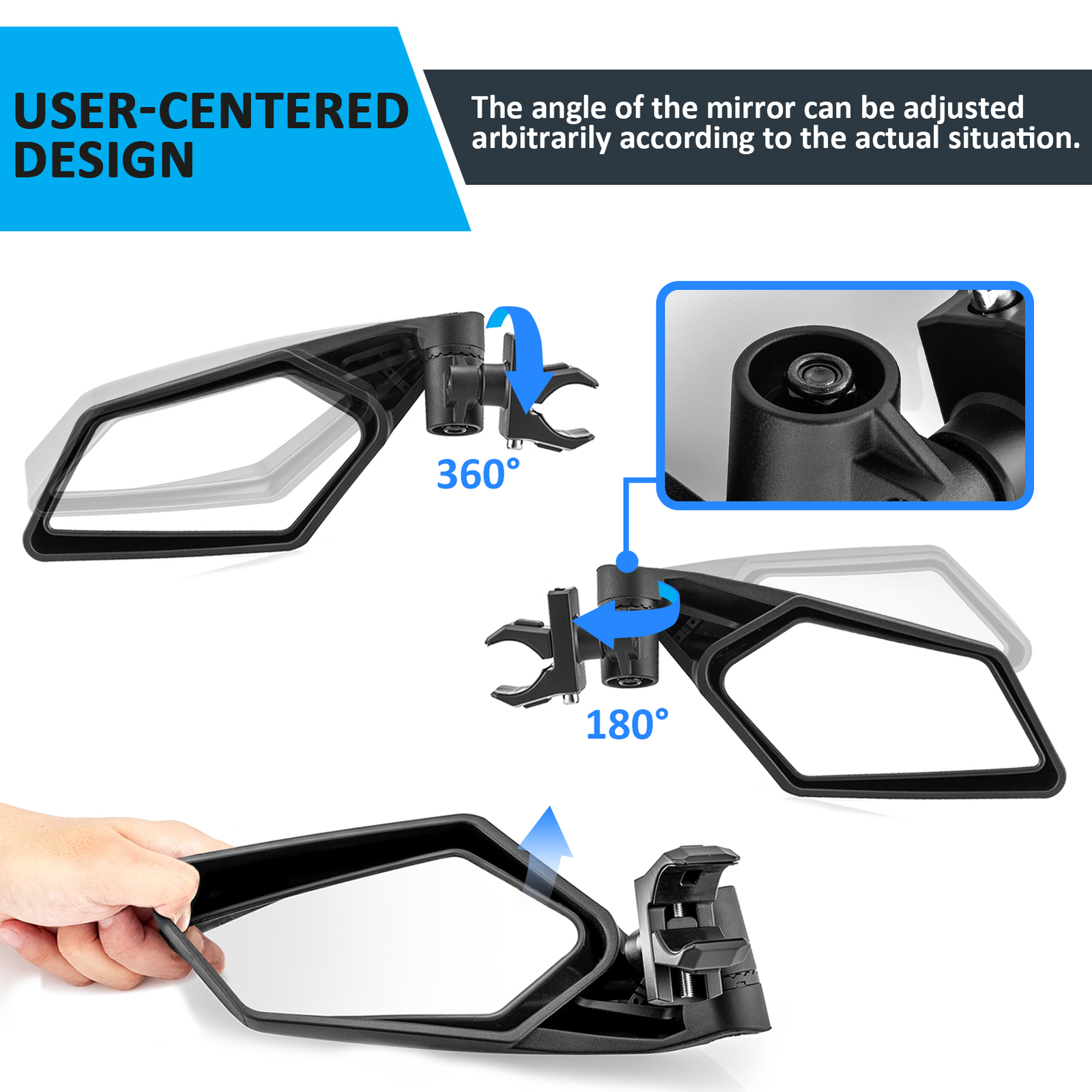For 2020-2024 Polaris RZR PRO XP 2/4 UTV Rear Side & Center View Convex Mirrors