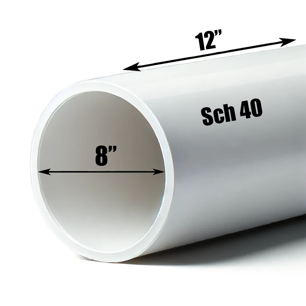 8" PVC Pipe | Schedule 40 | Custom Cut Lengths 12"-96" | Plumbing & Culvert Pipe
