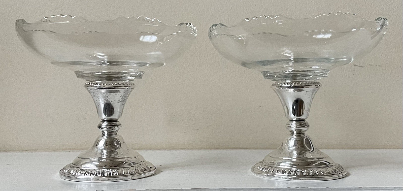 PAIR VTG Frank Whiting Weighted Sterling Silver Candlestick Candy Dish Compotes