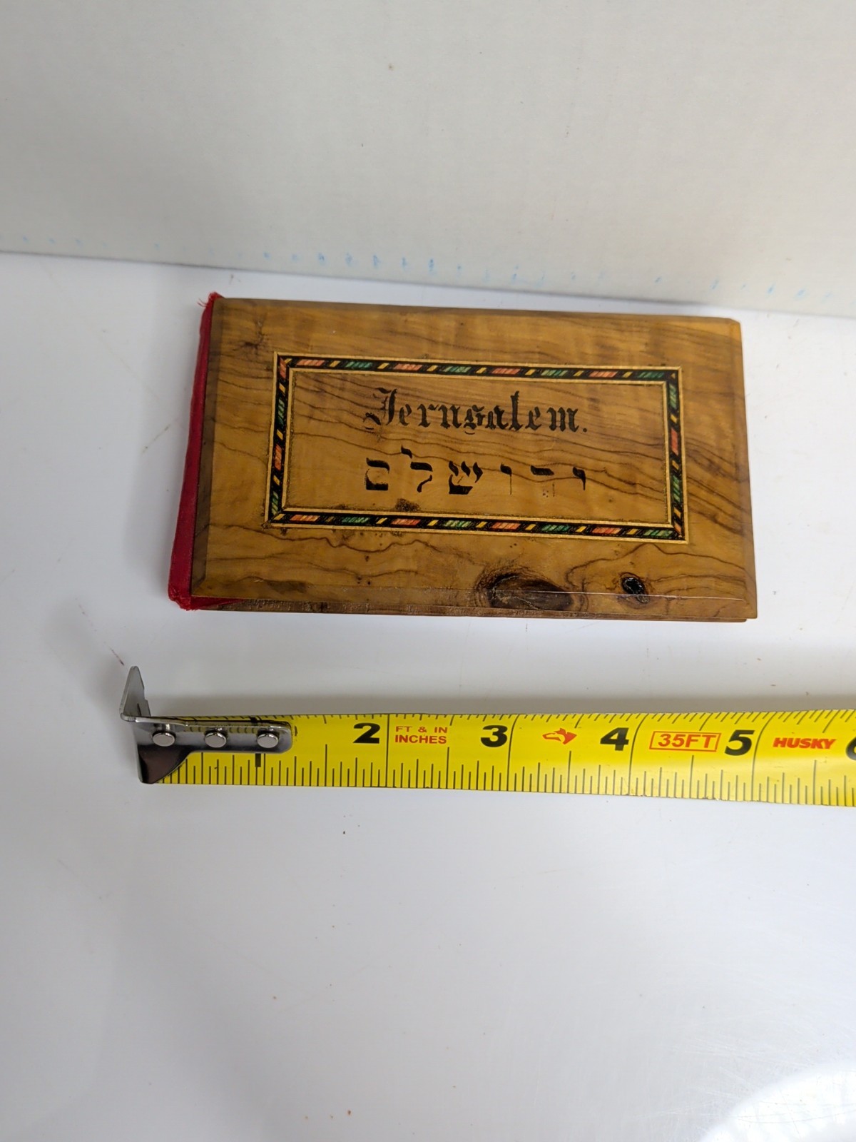 ANTIQUE Pressed Dried FLOWERS FROM ISRAEL Book OLIVE WOOD CARVED COVERS C4