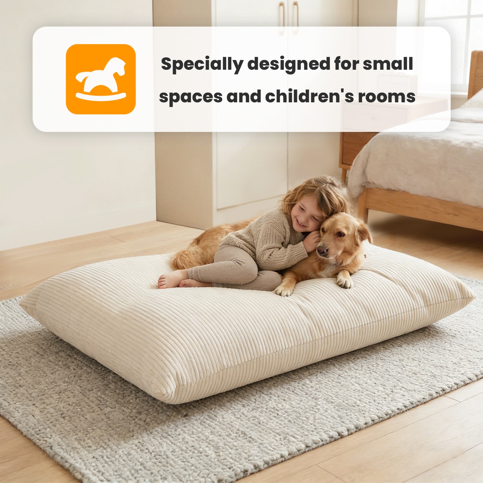 3 in 1 Kids Bean Bag Chair Bed, Convertible Chair Folds from Bean Bag to Lounger