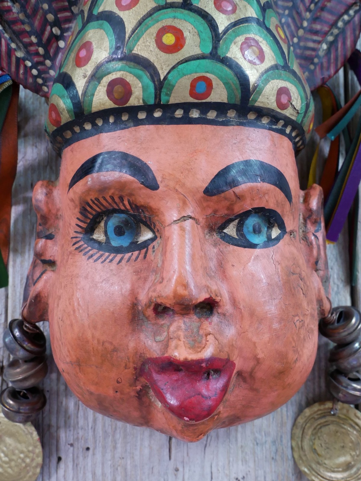 Merman Face & Fish Tail Mask Wood Hand Carved Painted Guerrero Mexican Folk Art