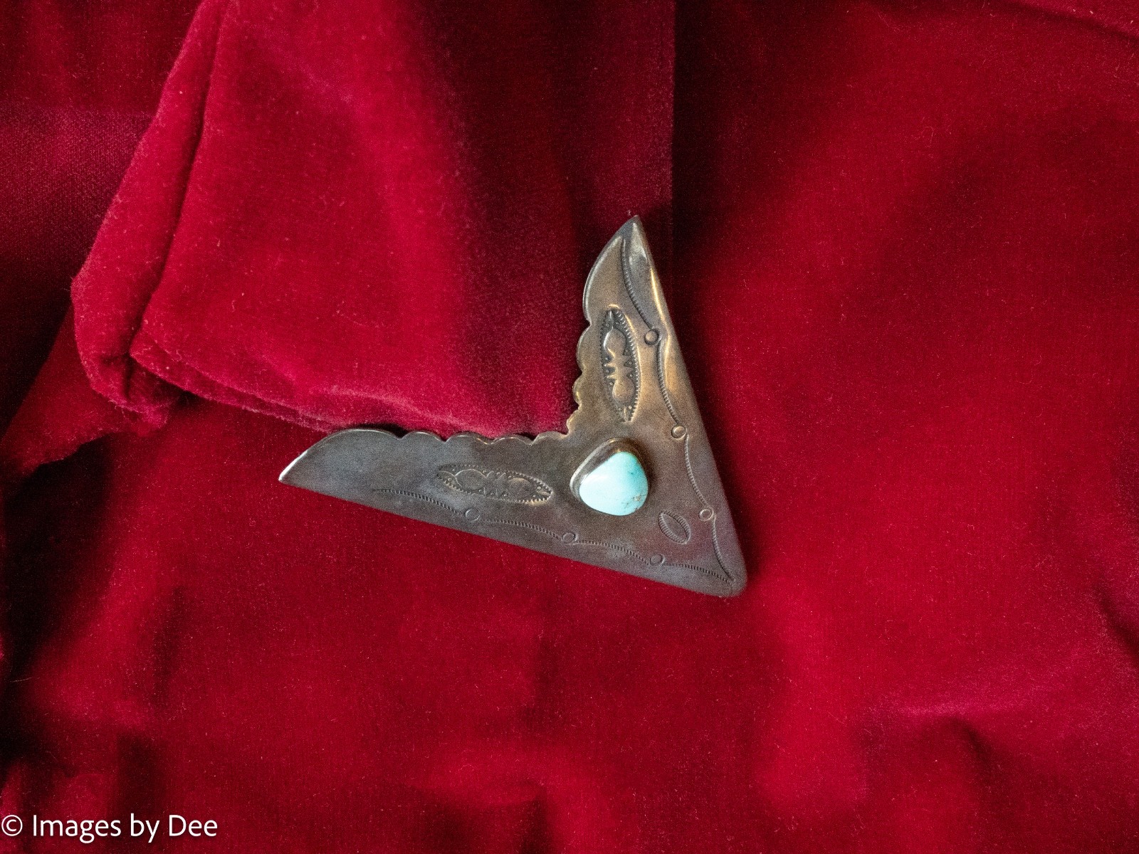 Vintage Navajo Handmade Red Velvet Shirt Sterling and Turquoise Collar tips