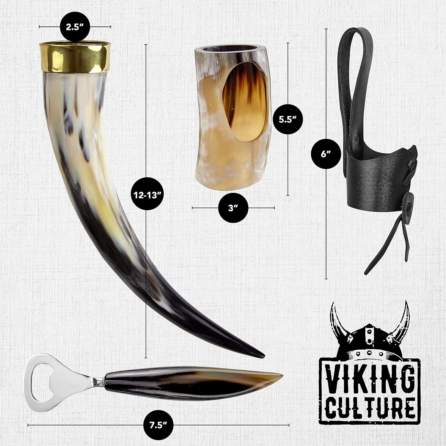 Viking Culture 16 Oz. Viking Drinking Horn W/ Beer Opener Stand Genuine Leather