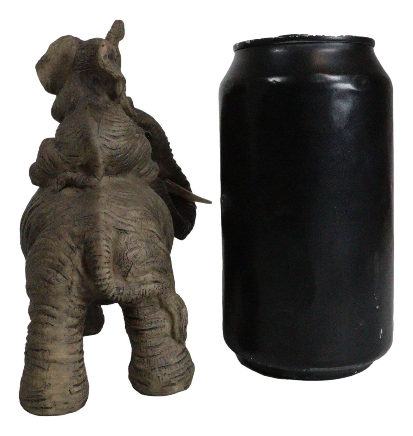 Small Wildlife Elephant Father And 2 Calves On Piggyback Playing Statue 5.25"H