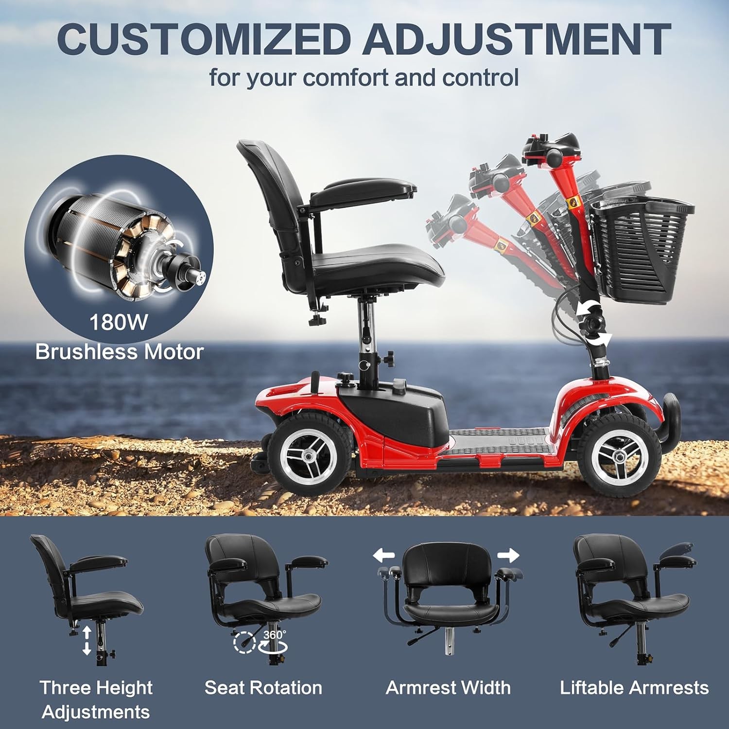 Used 4 Wheel Mobility Scooter Power Wheelchair Folding Electric Scooters Travel