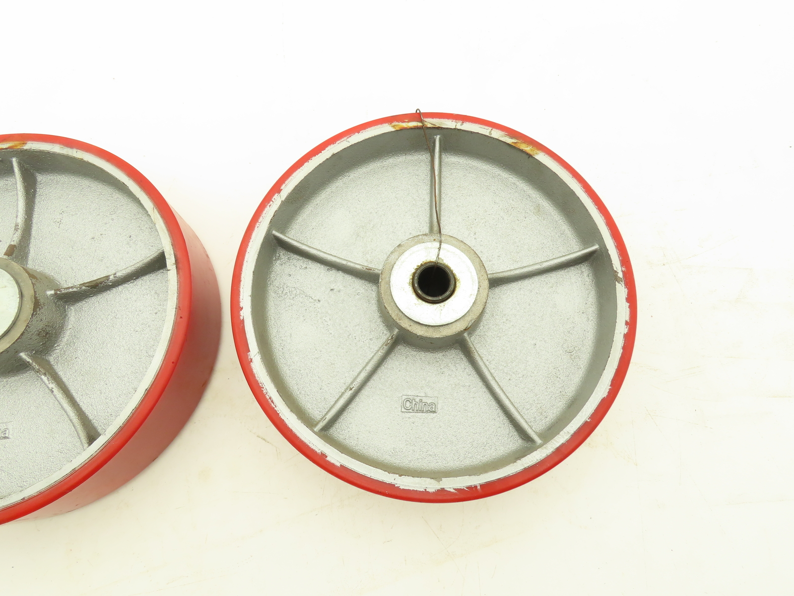 Caster Wheel 10" x 2.5" Red Poly Metal Wheel 3/4" Bore Lot of 2