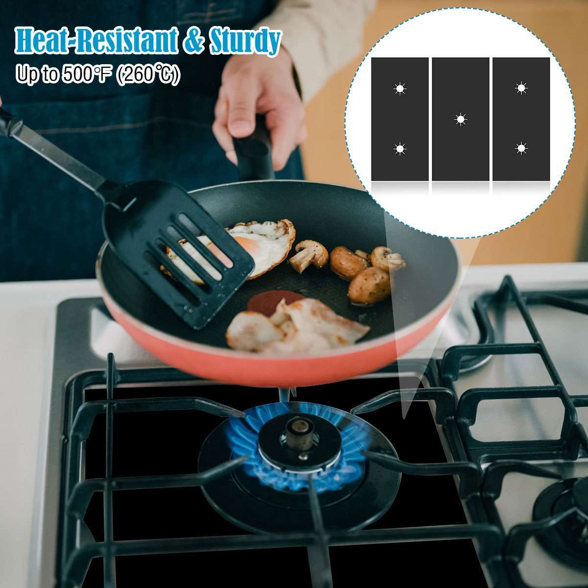 3pcs Gas Range Stove Top Burner Cover Protector Reusable Liner Clean Non-stick