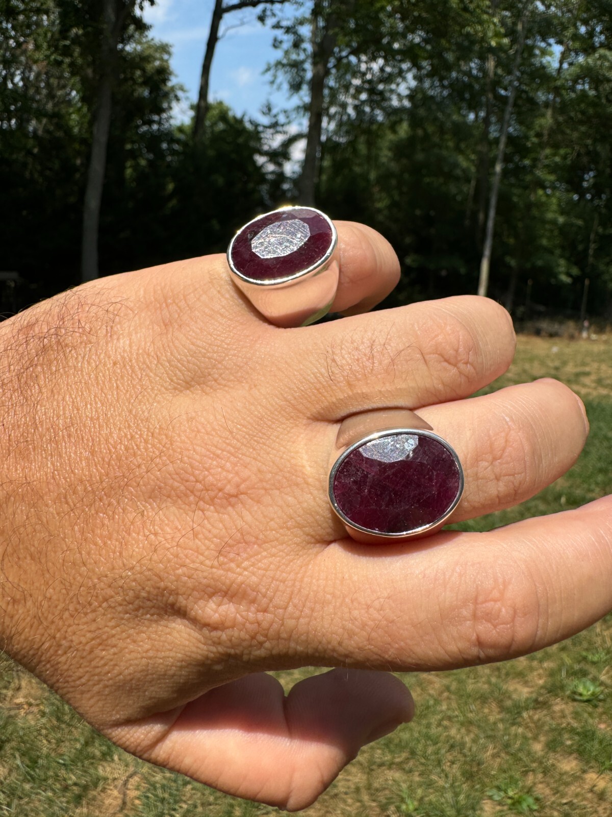 Large 18ct Genuine Ruby Mens Real Solid 925 Sterling Silver Oval Signet Ring