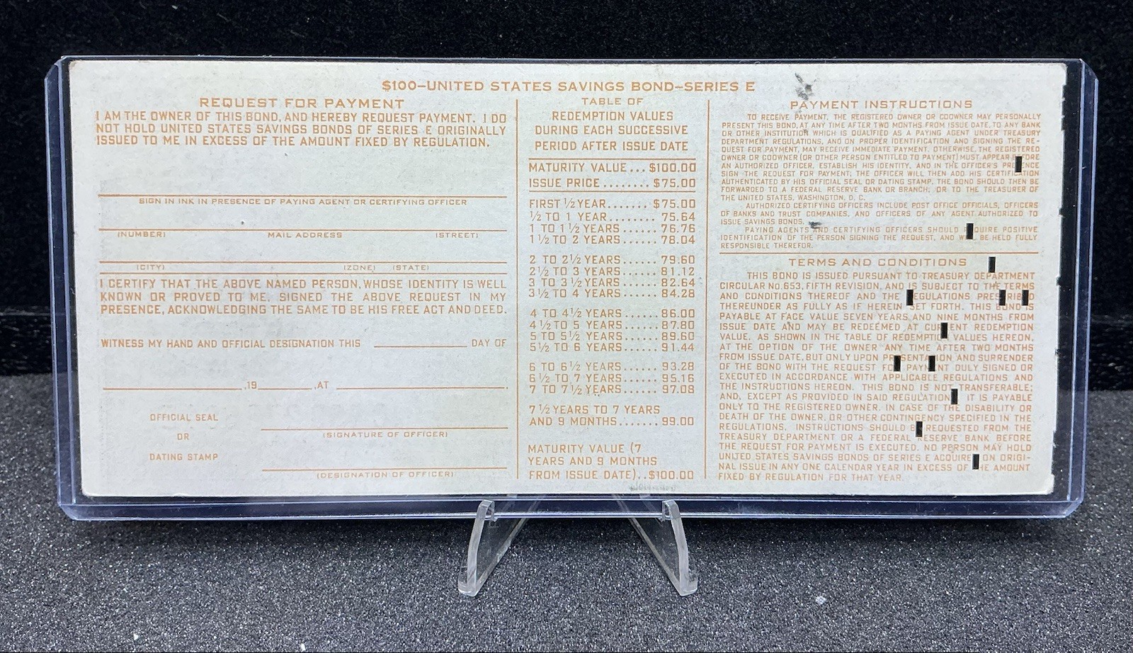 Vintage $100 Series E U.S. Savings Bond 1963 Z37