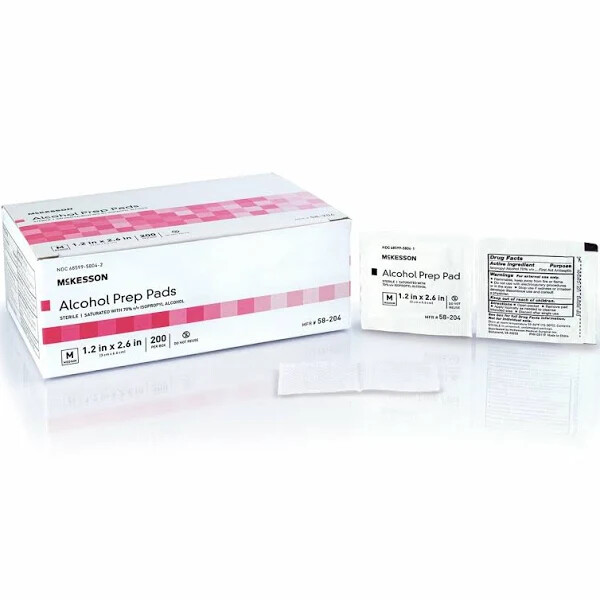 McKesson Sterile Alcohol Prep Pad Medium Nonwoven Gauze 58-204 Box of 200