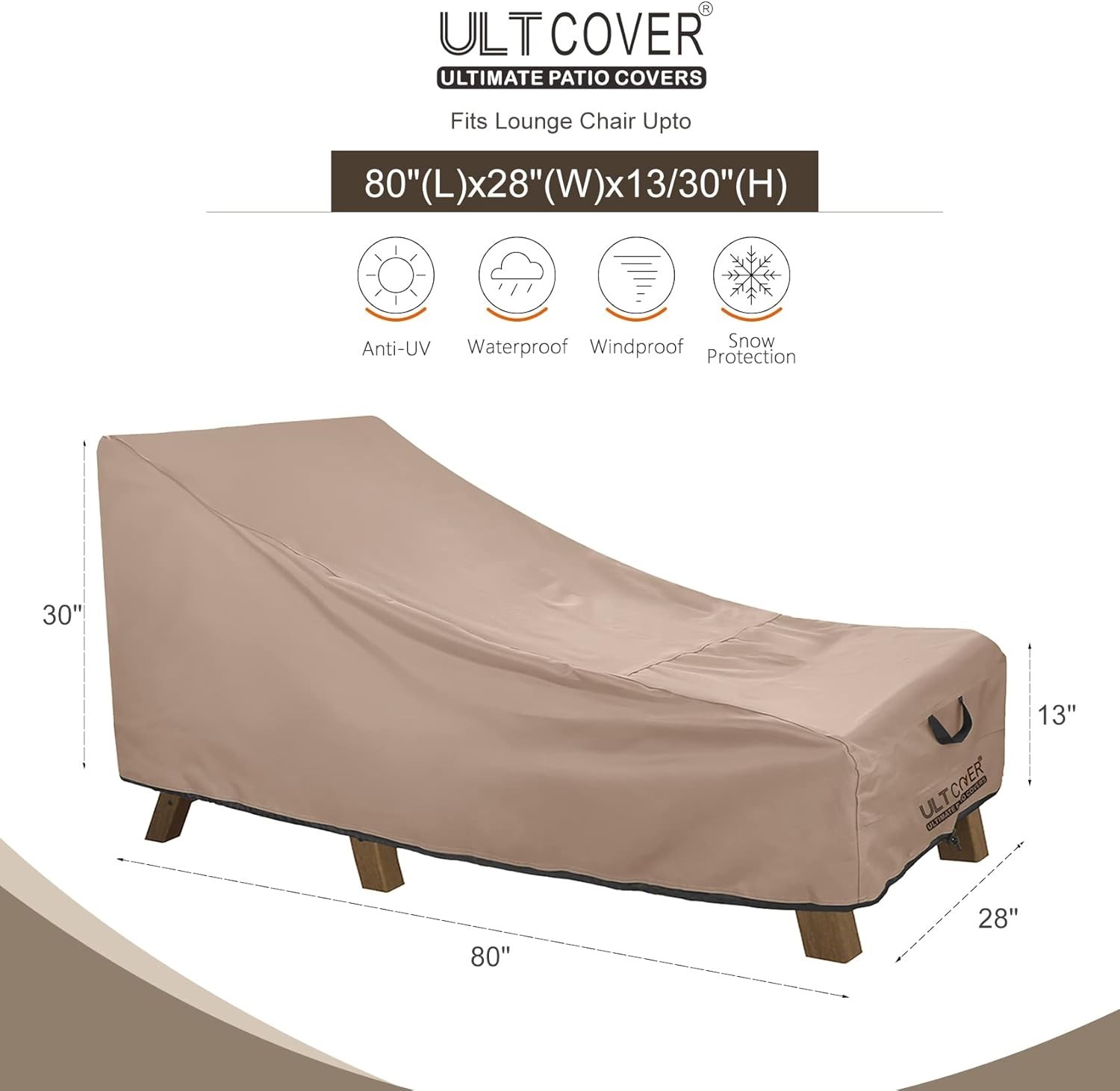 Durable Waterproof Outdoor Lounge Chair Cover - 80L x 28W, Perfect Protection