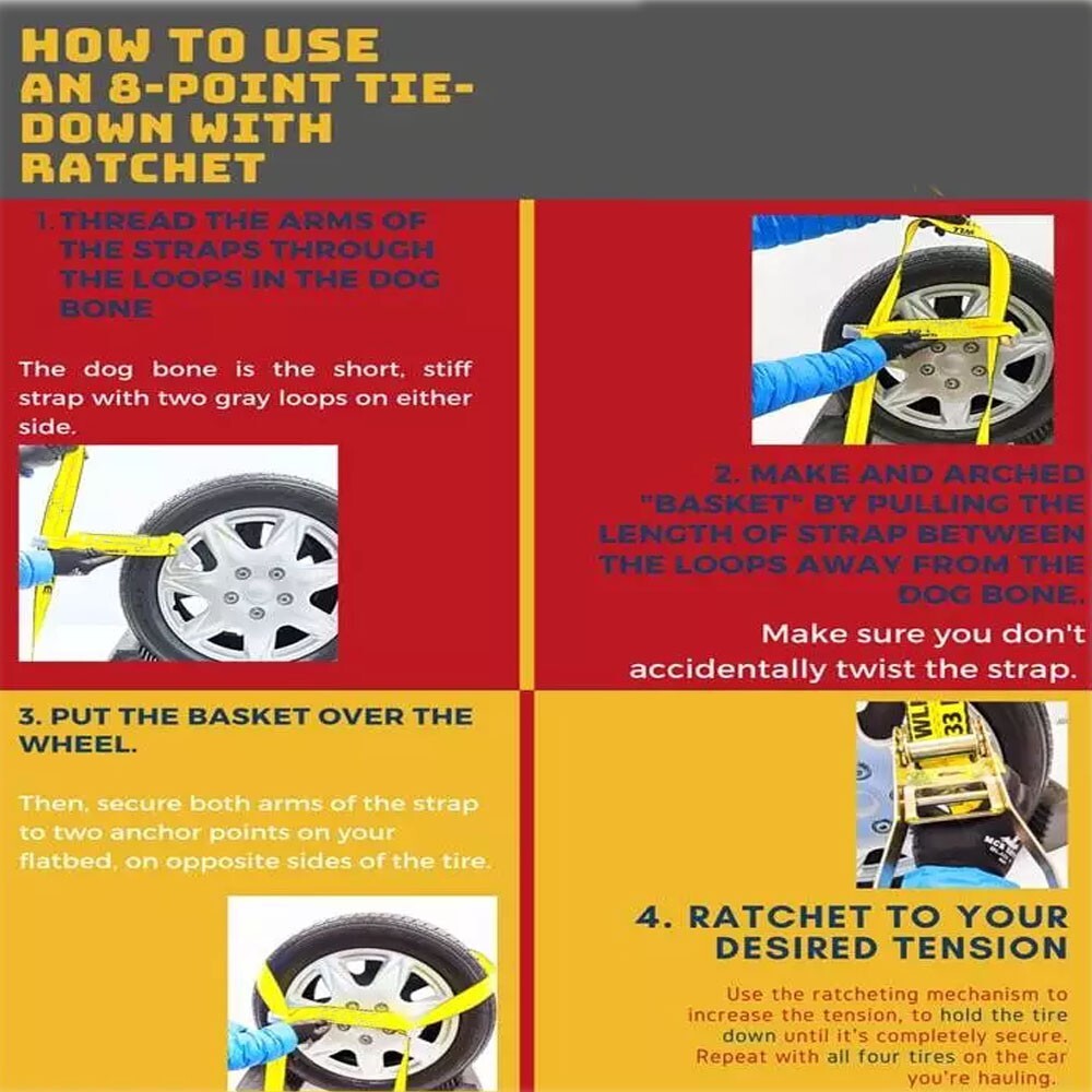 8 Point Roll Back Tie Down System Ratchet Tow Truck Straps