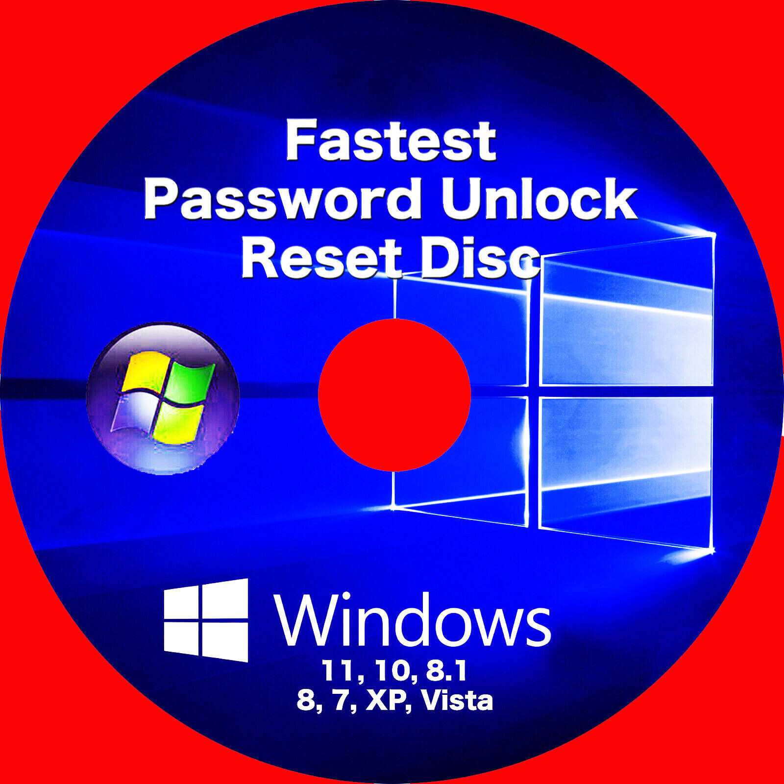Windows Instant Password Reset Disc for Win 11, 10, 8.5, 8, 7, XP, Vista, Server