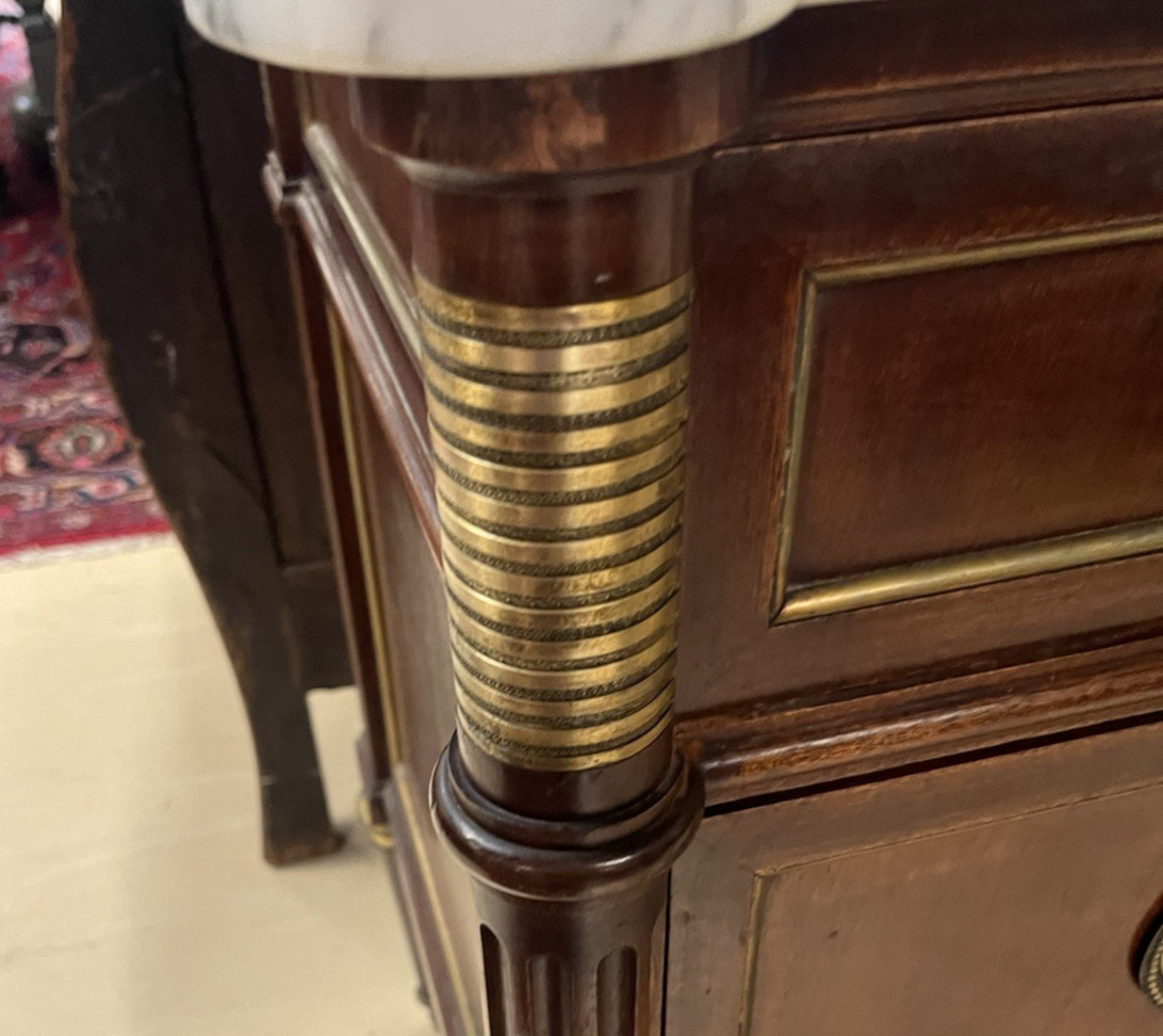 ANTIQUE FRENCH LOUIS XVI MARBLE-TOP MAHOGANY CHEST OF DRAWERS COMMODE