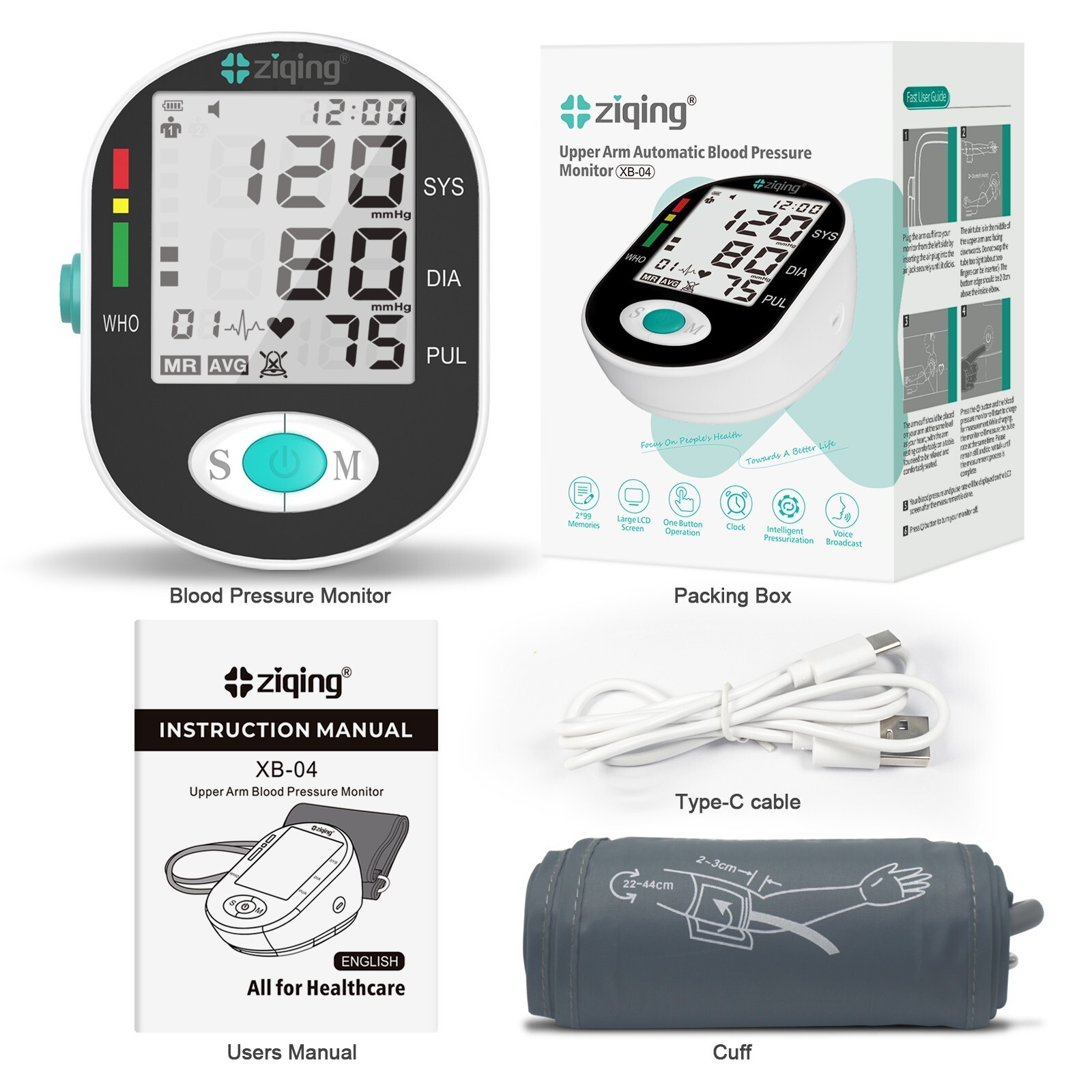 LCD Digital Blood Pressure Monitor Arm BP Large Cuff Pulse Meter Machine&Voice