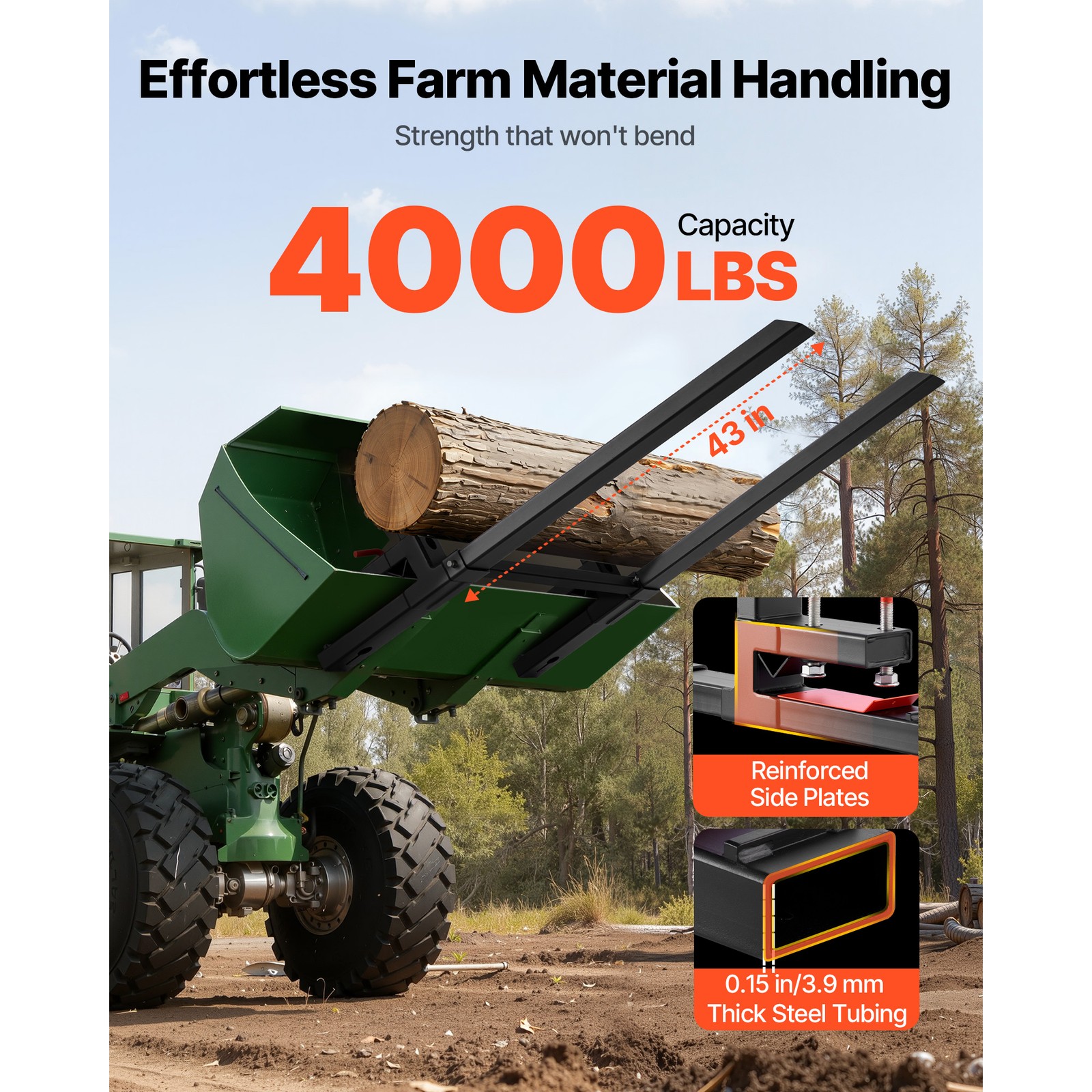 Uimoso 60 inch 4000 lbs Clamp On Pallet Forks, Tractor Forks with Stabilizer Bar