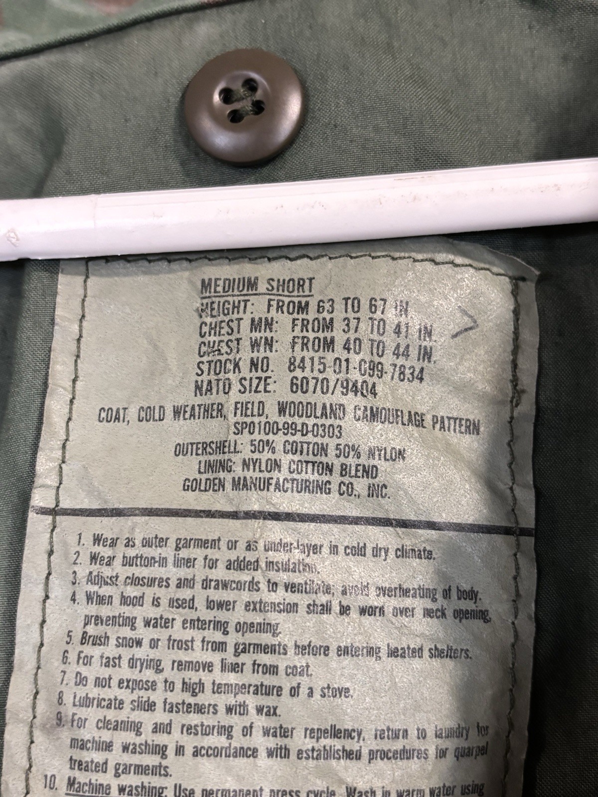 Vntg US Army M65 Field Jacket Mens Medium Short Woodland Camo Cold Weather 90's