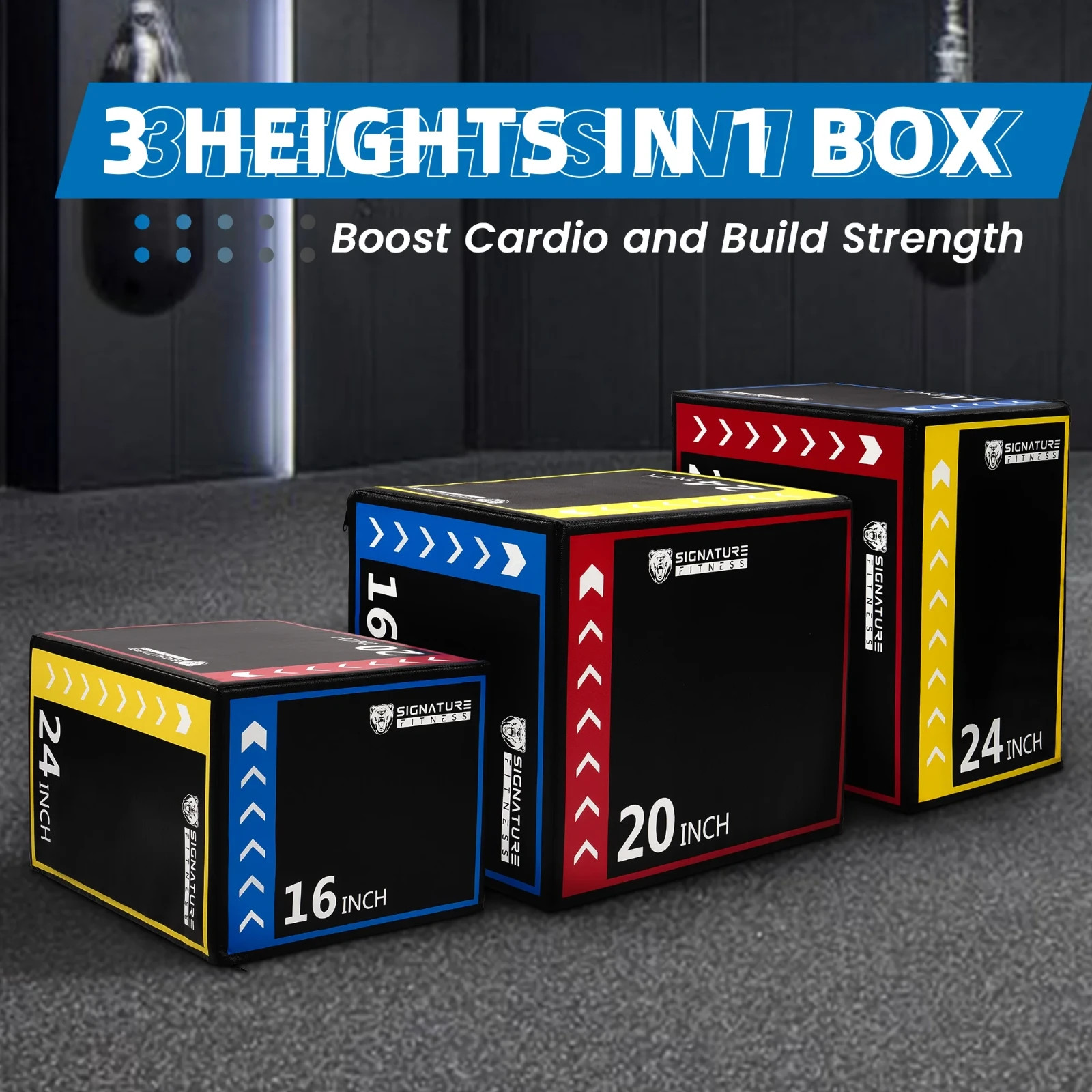 Signature Fitness 3-in-1 Foam Plyometric Jump Box, Adjustable Height 16/20/24 In