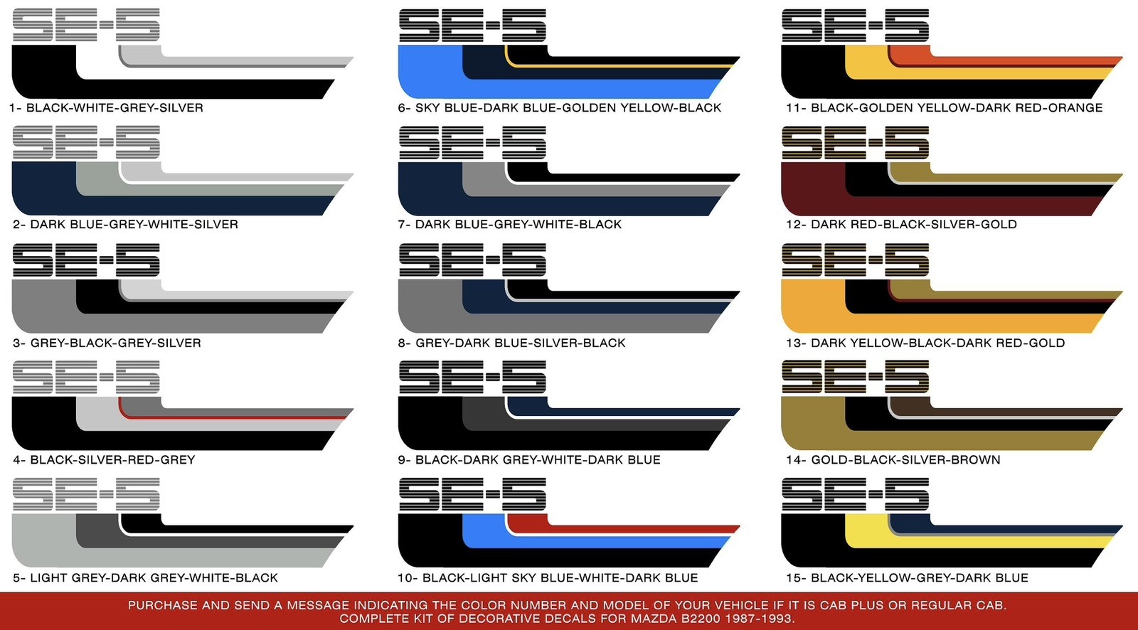 MAZDA B2200 STRIPES GRAPHICS DECALS