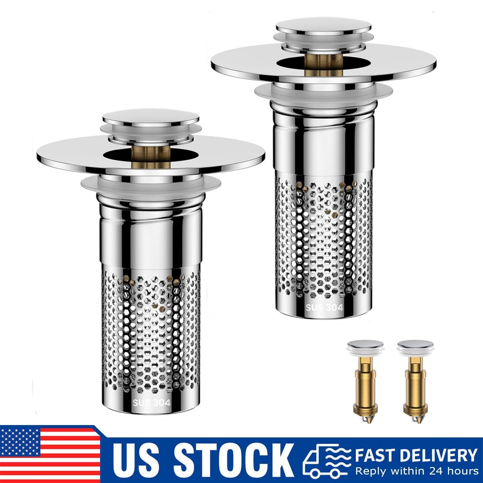 2-Pack Bathroom Sink Stopper Hair Catcher Bathroom Pop Up Sink Drain Filter US