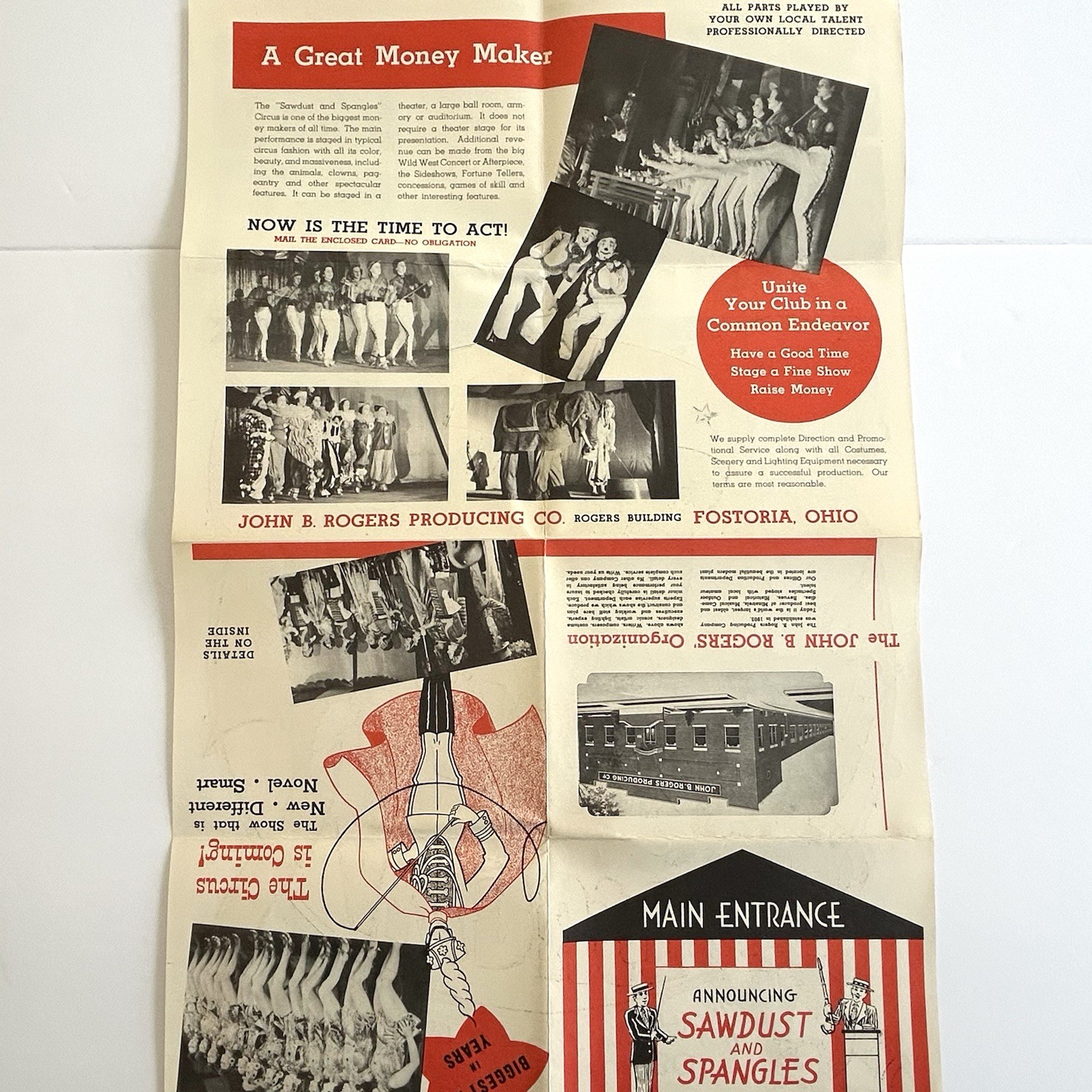 Vintage Theatrical Circus Poster “SAWDUST and SPANGLES” John B. Rogers 1920s-30s