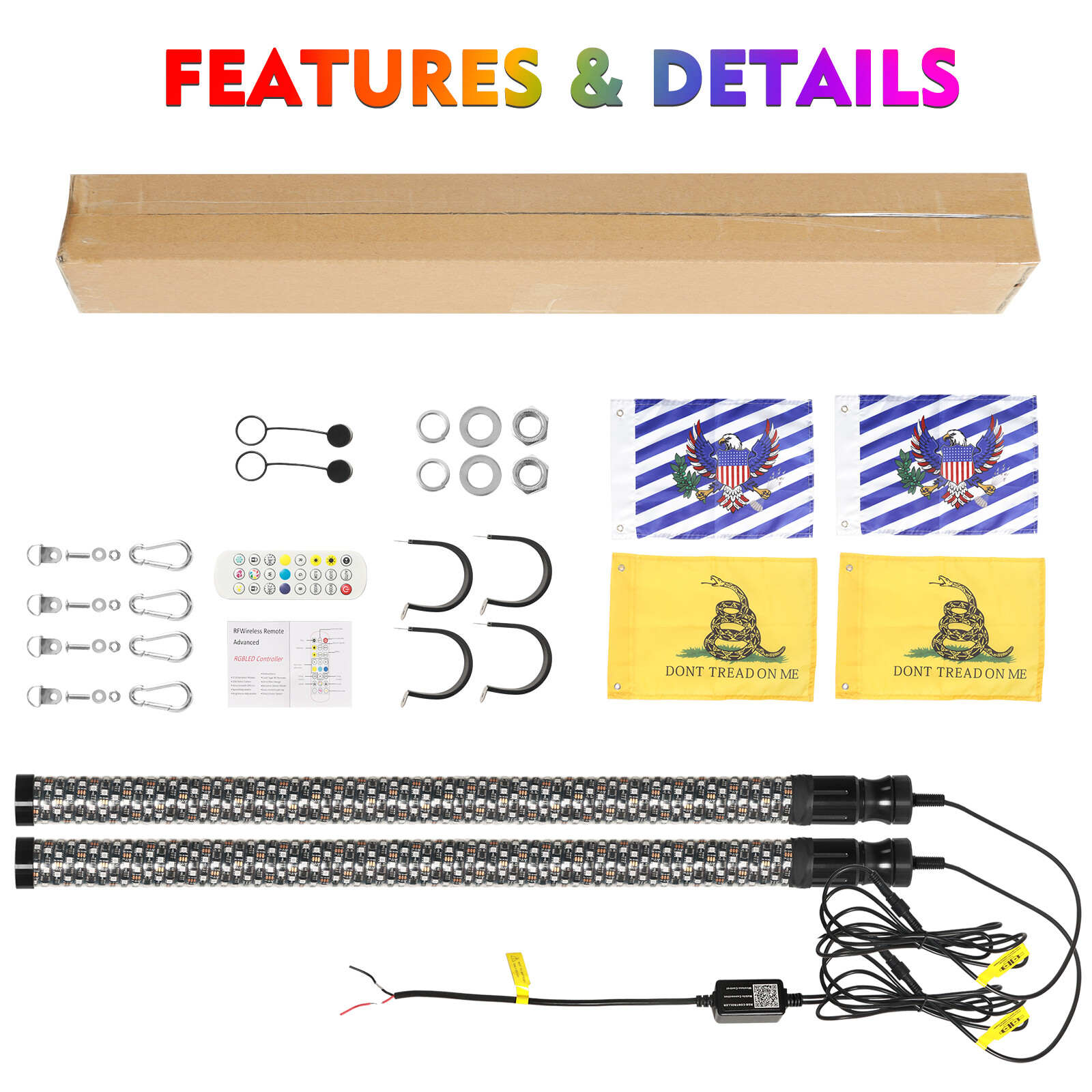 2x 3FT Thick LED Whip Spiral Chasing RGB Fat Whip Lights For Can Am Polaris RZR