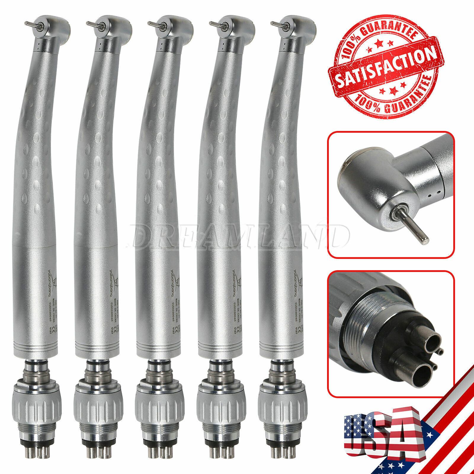 5x Dental Handpiece High Speed Push w/ 4Hole Quick Coupler 360 Swivel YABANGBANG