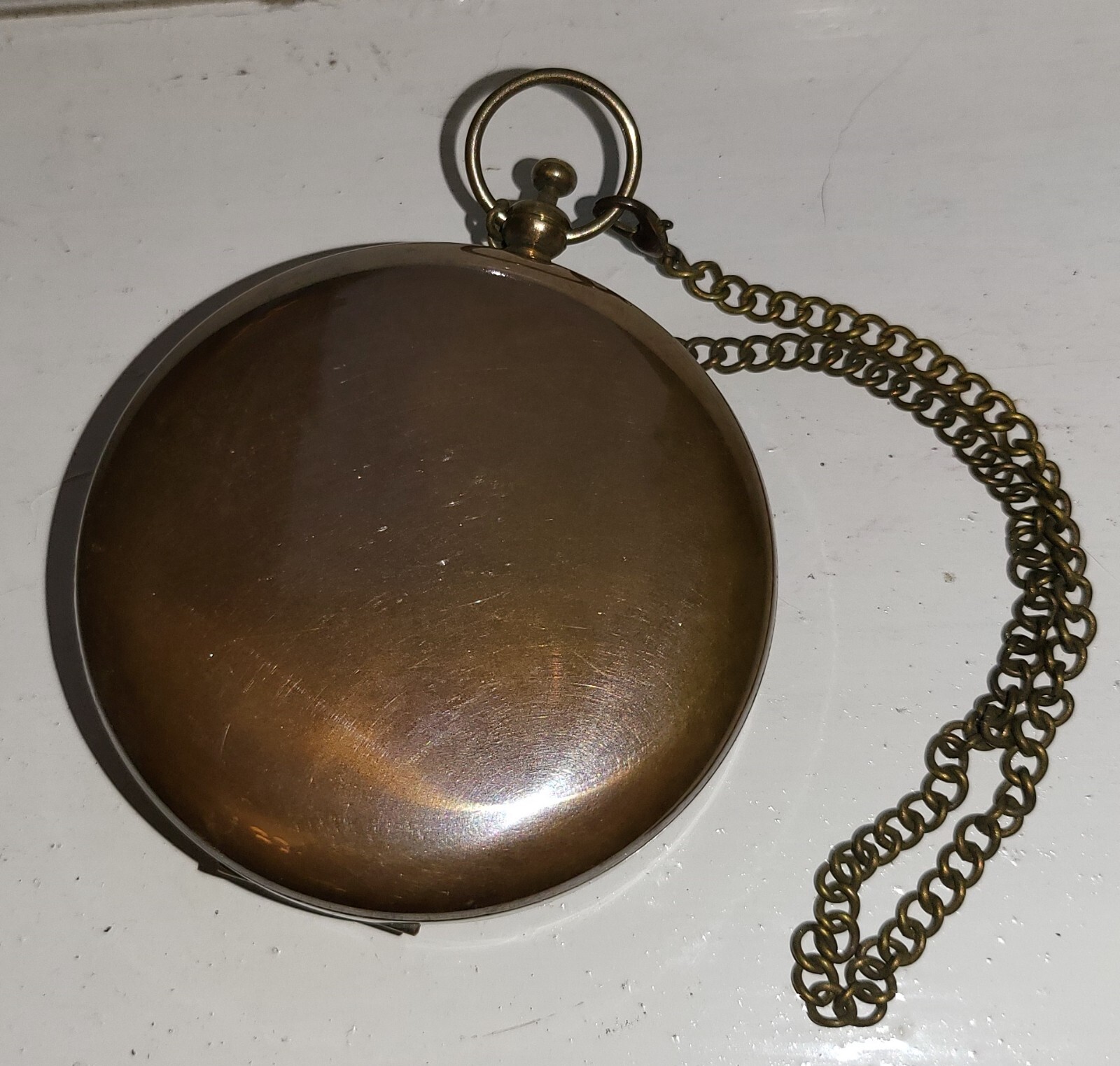 Sun Dial Pocket Watch Brass Compass Chain Antique Old Gold Lustre Wooden Box UK