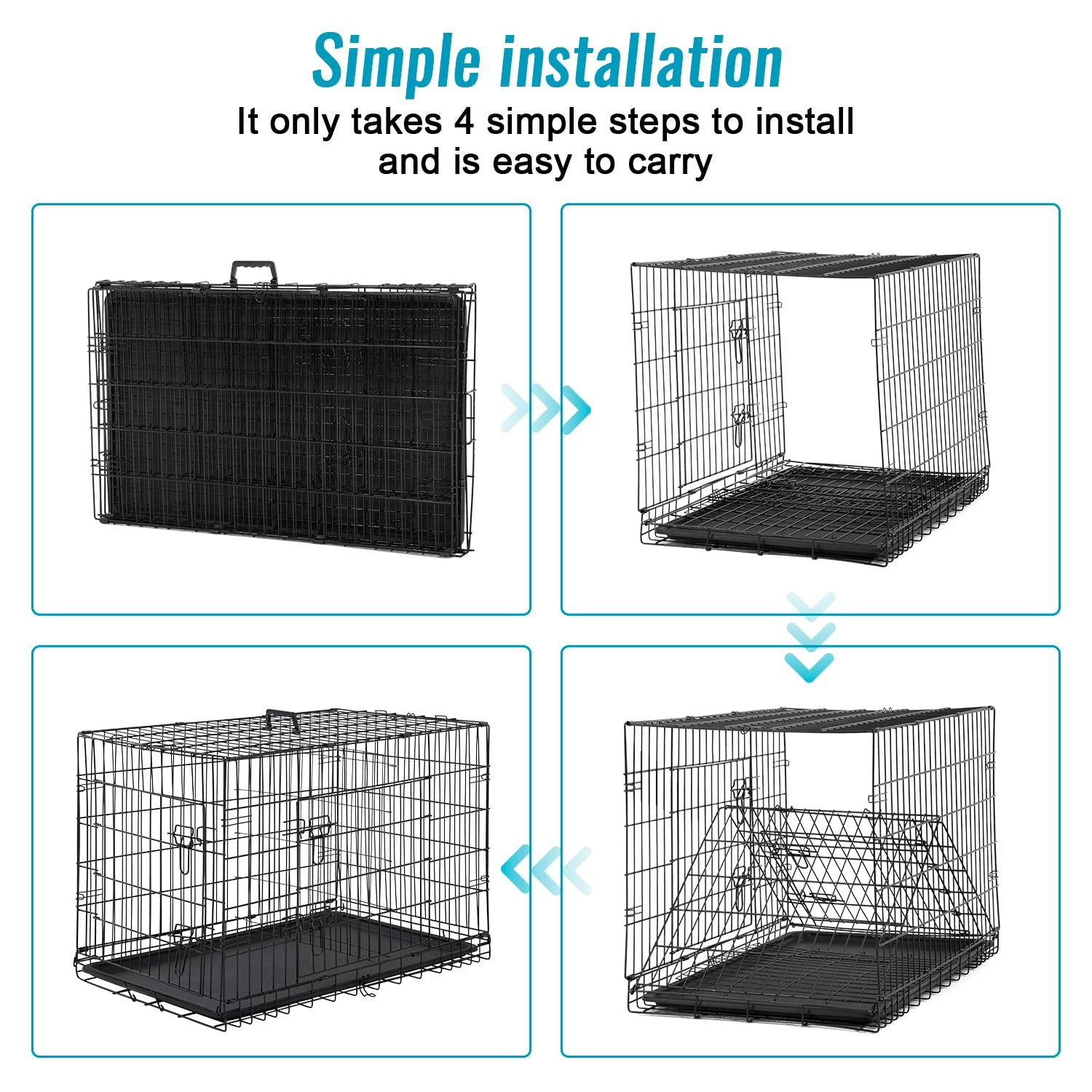 24'' Small Dogs Folding Metal WirePet Cage 2 Door W/Divider Panel Indoor Outdoor