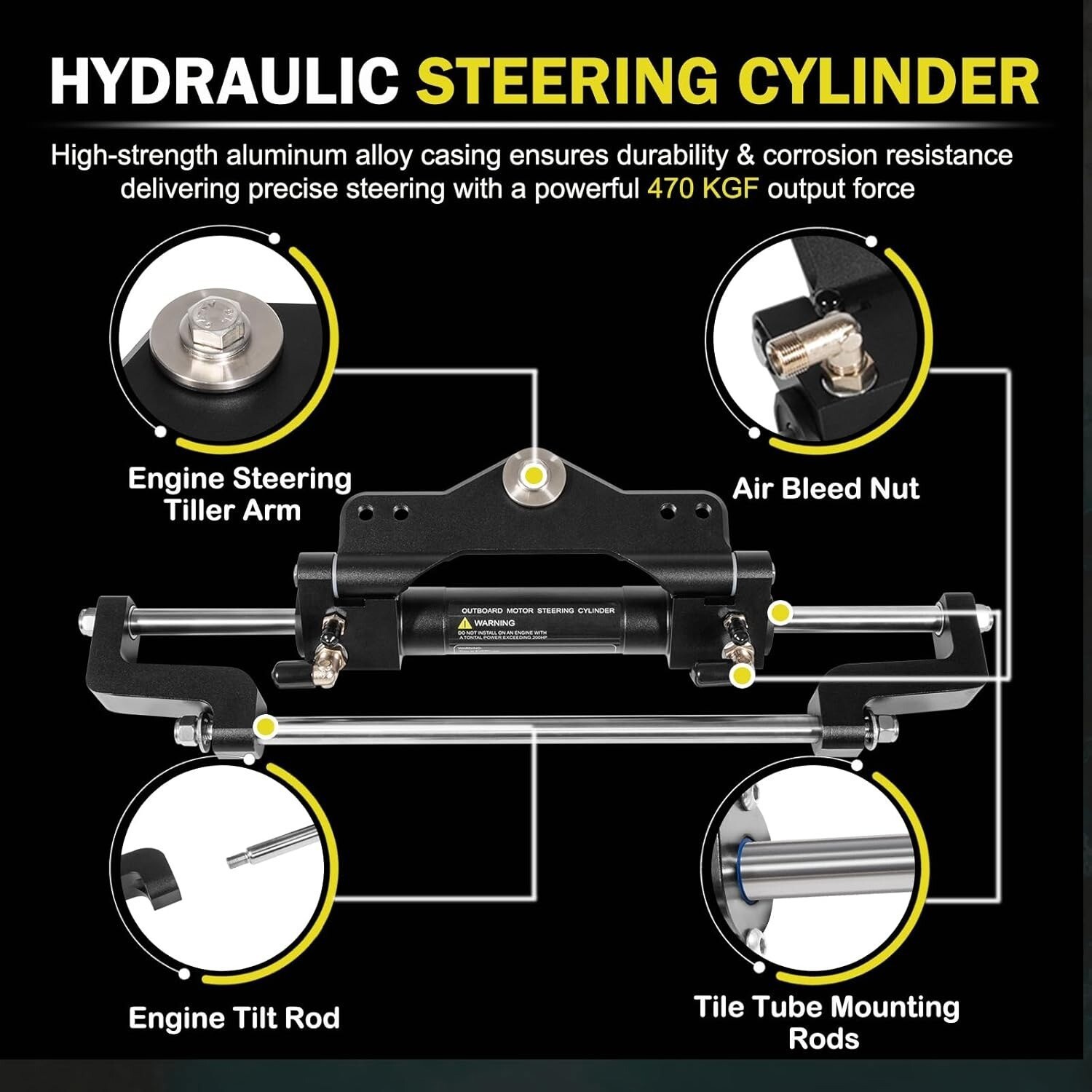 200HP Boat Hydraulic Outboard Steering Kit 26ft for Most Single Outboard-Powered