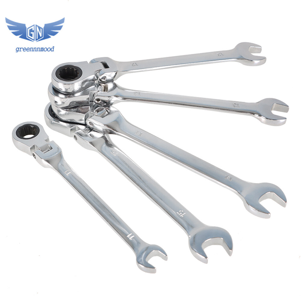 12pc Metric Flexible Head Ratcheting Wrench 8-19mm Combination Spanner Tool Set
