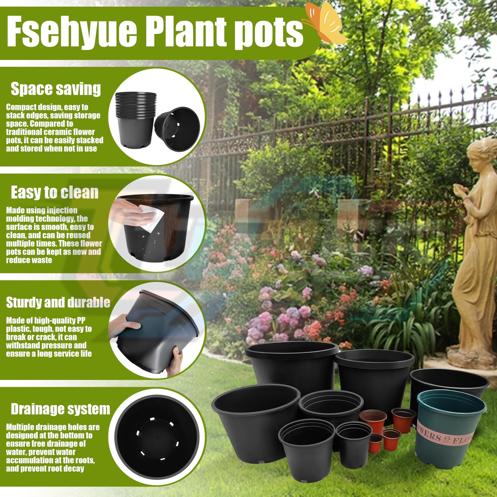 10 PCS 10 Gallon Premium Plastic Garden Plant Nursery Pots Heavy Duty