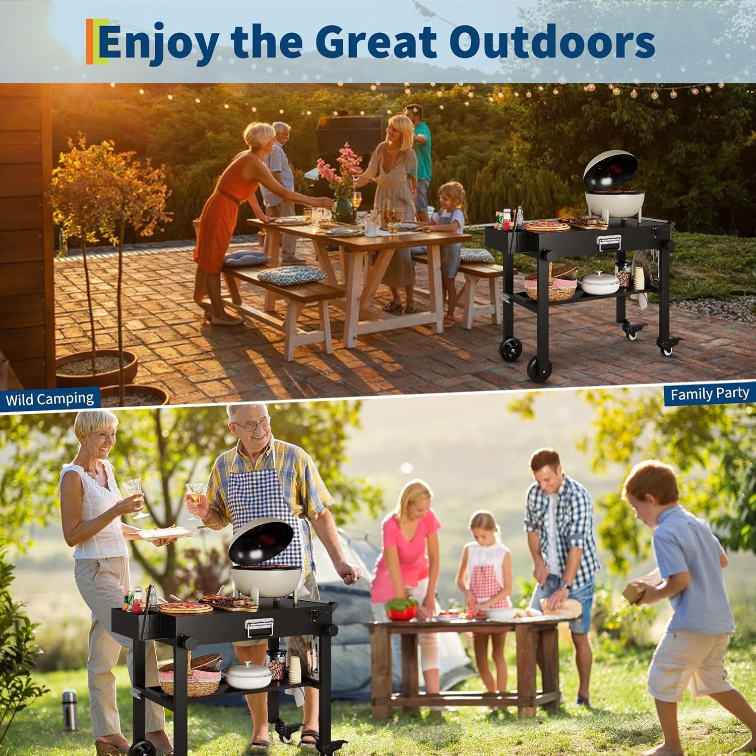 450LBS Portable Outdoor Grill Table Folding Grill Cart BBQ Prep Table w/ Wheels