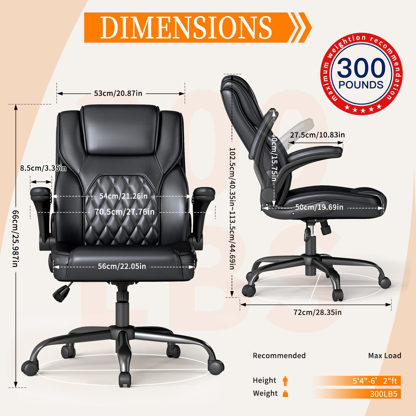 Executive Office Chair, Comfy Ergonomic Computer Desk Chairs with Flip-up Black