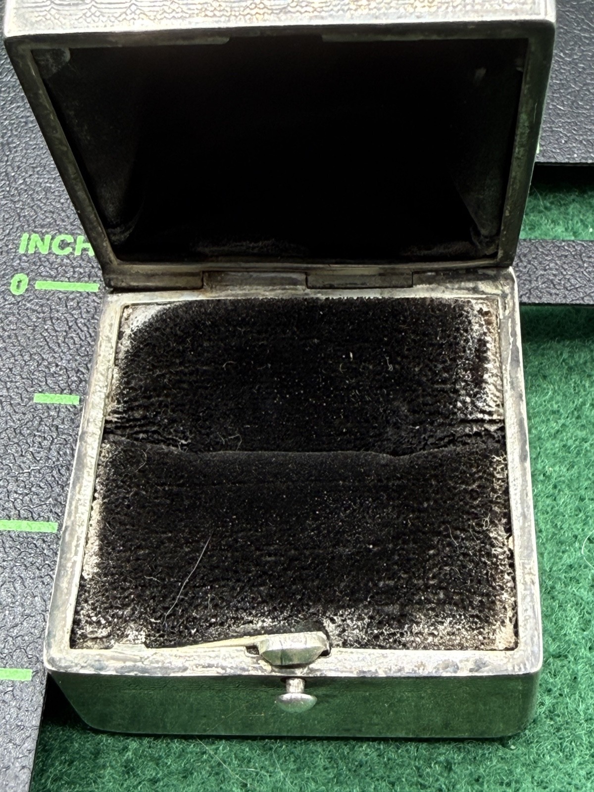 VINTAGE STERLING RING BOX HAS A MONOGRAM SCUFF RECESSED BOTTOM