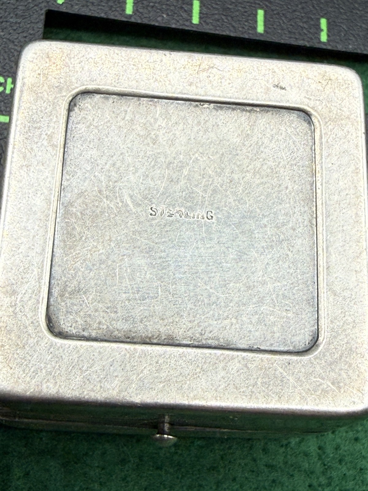 VINTAGE STERLING RING BOX HAS A MONOGRAM SCUFF RECESSED BOTTOM