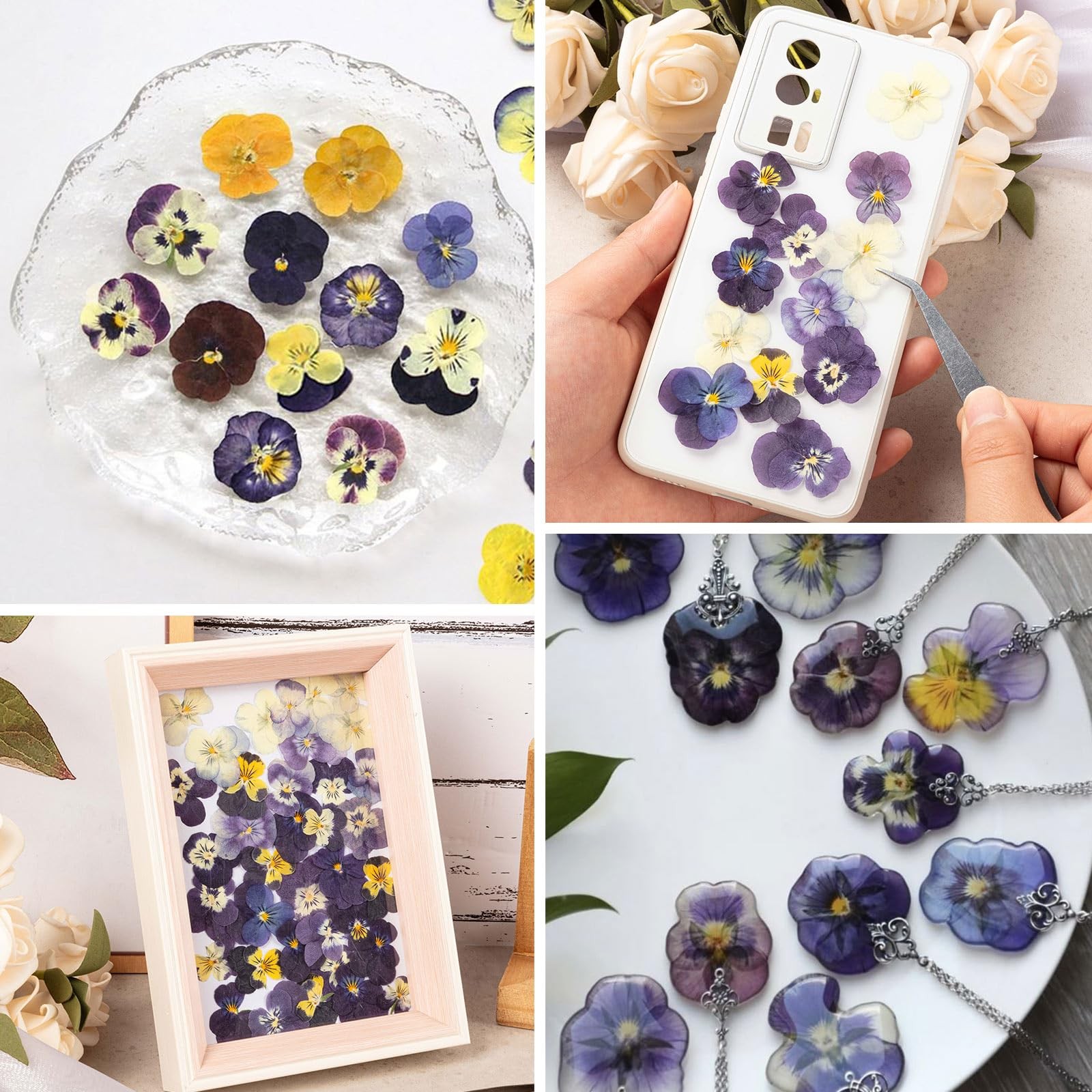 60Pcs Dried Pressed Pansies Flowers for Cake Decorating, Purple, Purple