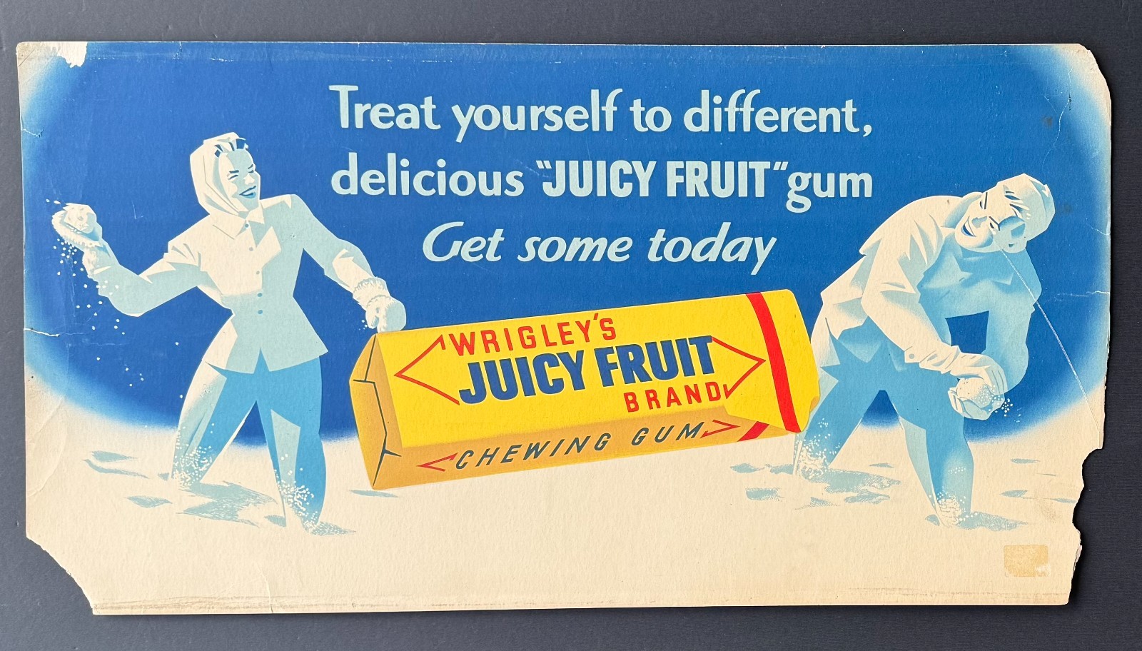 Vintage Wrigley Juicy Fruit Gum Advertising Sign Winter Ski Scene 11x21
