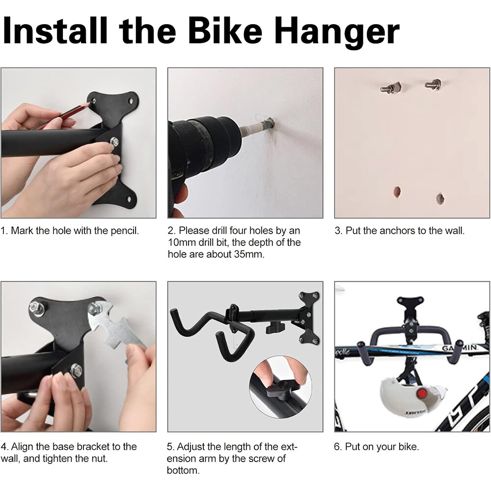 Bicycle Storage Wall Mount Rack Hanger Cycling Steel Garage Space Saving Holder
