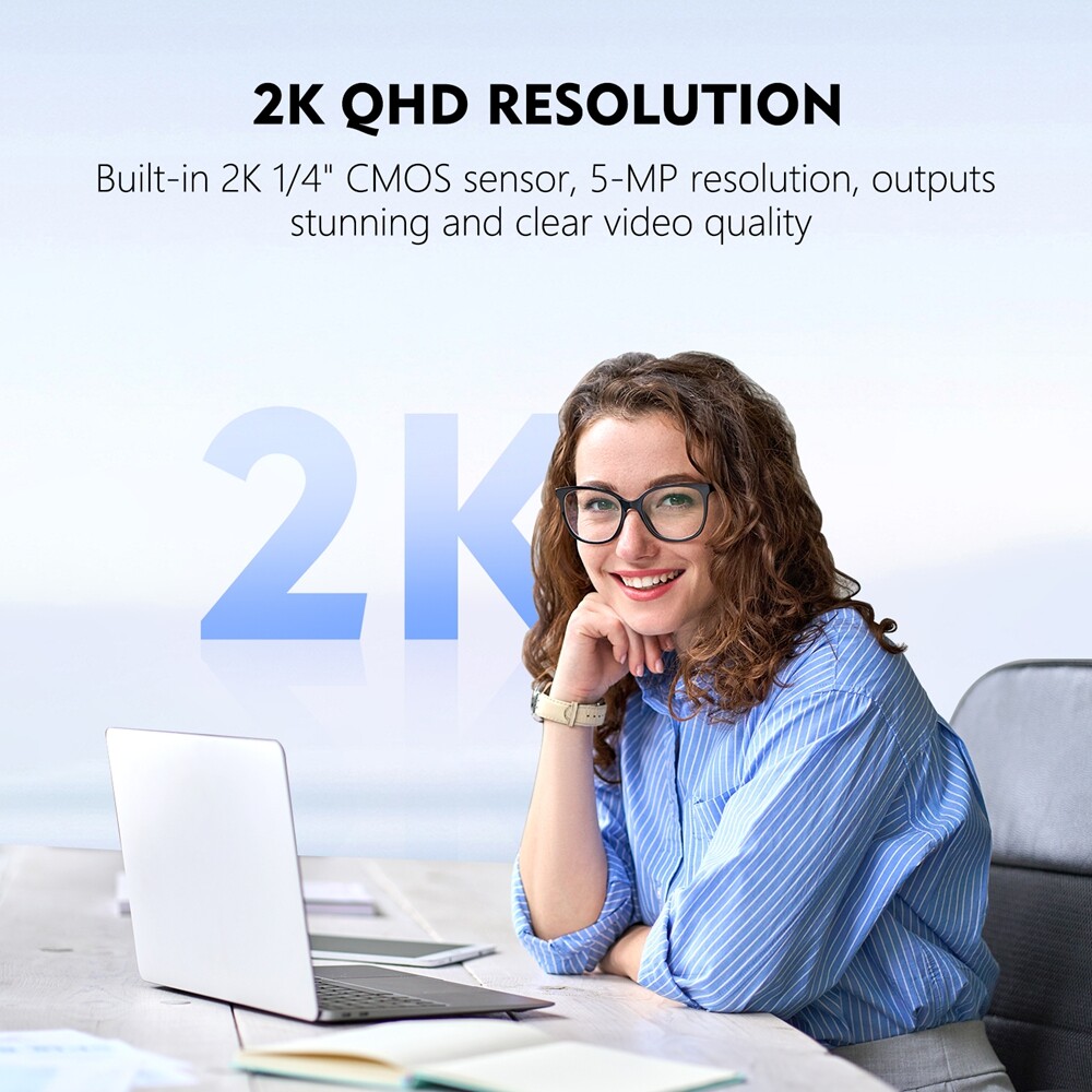 TOALLIN 2K QHD Webcam Auto-Focus Windows Hello Privacy Shutter with Microphone