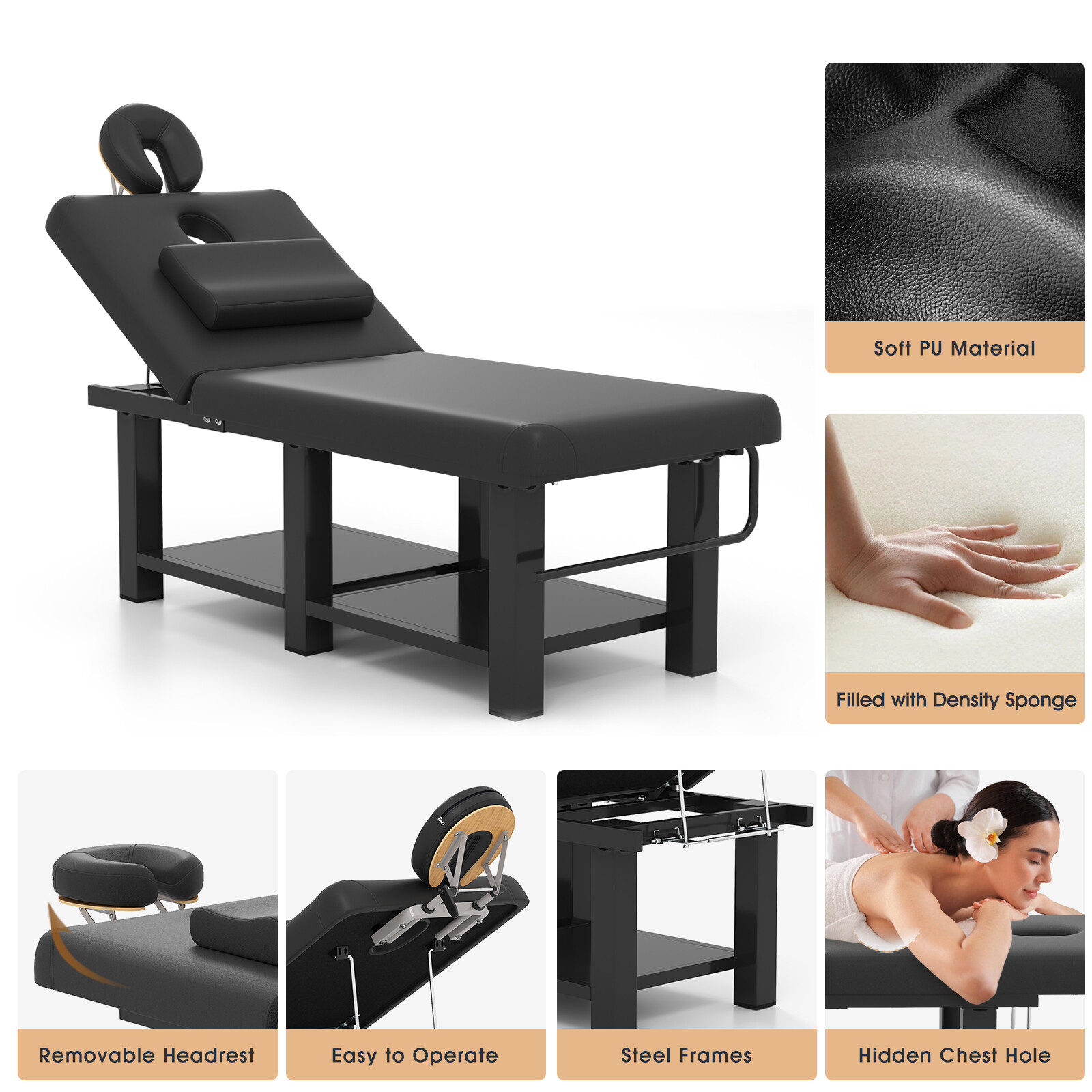 Black HeavyDuty Wide Massage Table Facial Bed Salon Beauty w/Open-Chest,Headrest